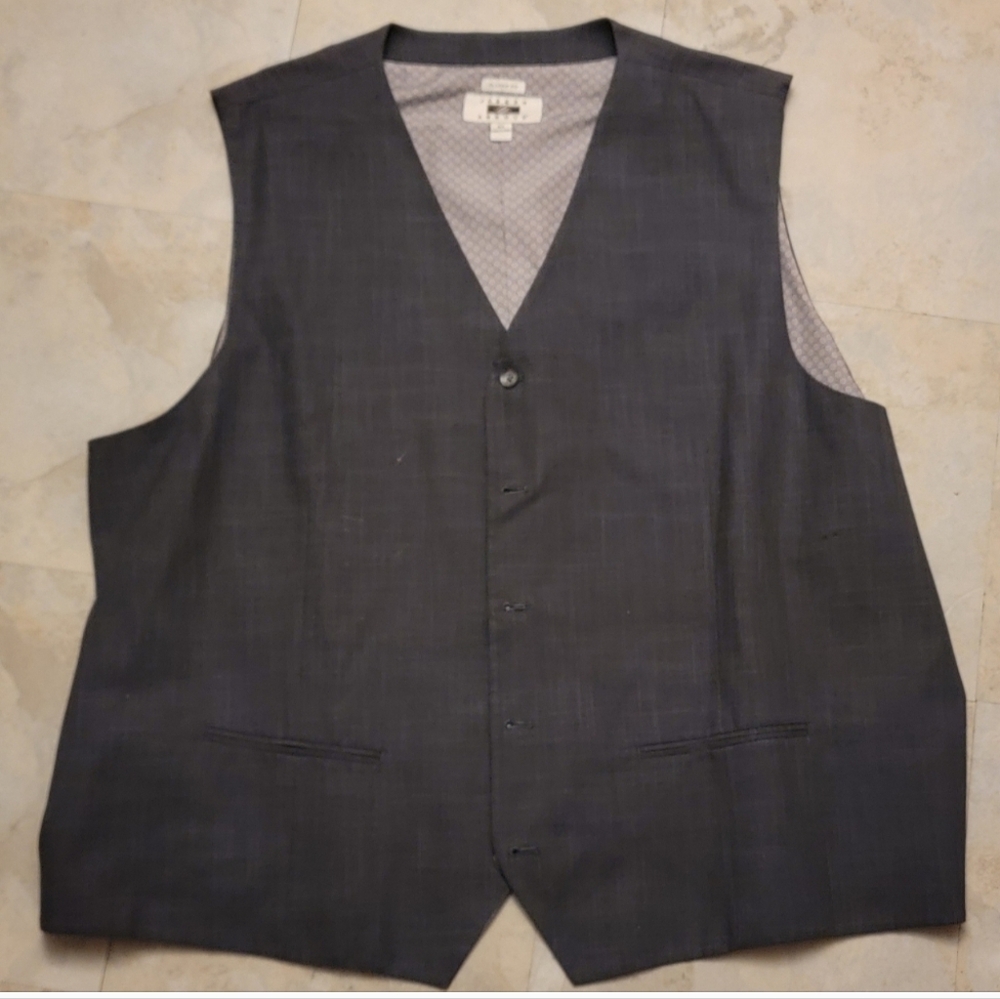 Men's  Charcoal Button Up Vest With False Pockets